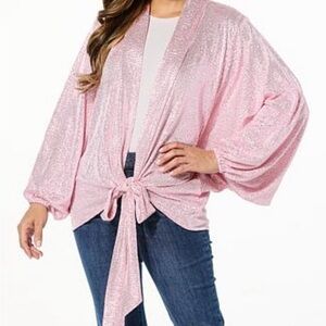 Colleen Lopez Textured Knit Tie-Front Topper